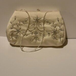 Maggie Sottero White Satin Beaded Wedding Clutch